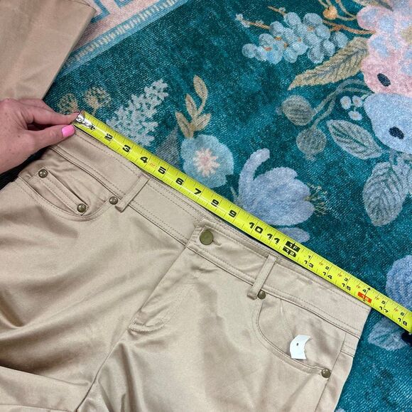 Cache Gold Dress Pants Womens 10 Beige Flare Leg Stretch Cotton Trouser Shiny - Picture 10 of 15